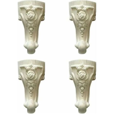 4 Pièces Pieds de Meuble Sculptés en Bois, 6 Pouces/15 cm en Bois Massif Jambes de Meubles, Table Meubles Jambe Canapé Pieds, Style Européen Sculpture sur Bois Coin Applique Meubles Décor