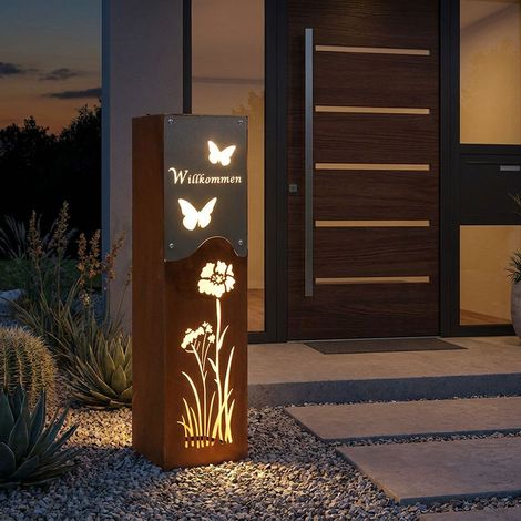 Lampe solaire colonne décorative décoration de jardin lampe extérieure, acier inoxydable rouillé plastique argenté, batterie IP44, 1x LED blanc chaud, H 57,5 cm (1/5)