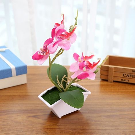Bonsai Orchidée Artificielle - 22 cm - Pot Inclus - Décoration Intérieure Maison Bureau Café (1/5)
