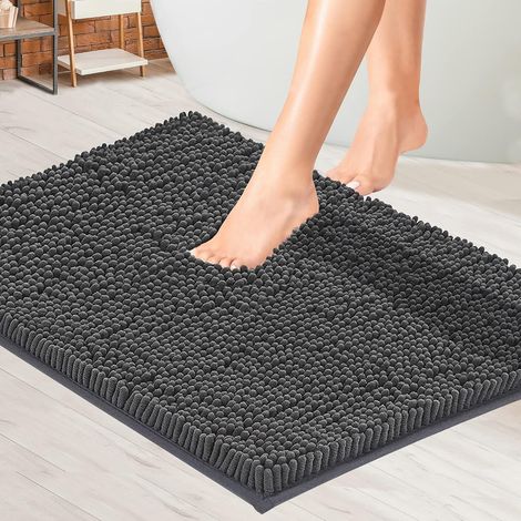 Tapis de bain chenille, antidérapant et absorbant, lavable en machine, en peluche douce, accessoire de salle de bain (gris anthracite, 50 x 80 cm) (1/5)