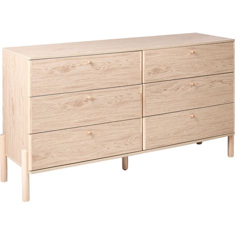 6 Drawer Chest Light Brown Particle Board Solid Wood Legs Modern Scandinavian Style Living Room Storage Sideboard COLLINS