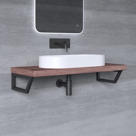 Mai & Mai Supporto da Parete per Lavandino Lavabo d'Appoggio Mensole WH04 Reggimensola Porta-Asciugamano in Acciaio Inossidabile BTH: 38x2,5x15cm, Nero (1/5)