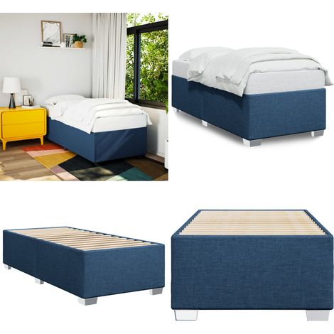 Bettgestell ohne Matratze Blau 100x200 cm Stoff - Bettes Gestell - Doppelbett - Blau - Polyester - Lattenrost - Home & Living (1/5)