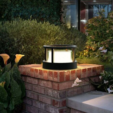 NALOOKAMIC  Borne Éclairage Extérieur,10cm,7W LED Lampe de Jardin Exterieur Ronde Ip65 Lampadaire Exterieur en Aluminium, Blanc Chaud, Borne Lumineuse Exterieure, Pour Chemins,Terrasse,Noir