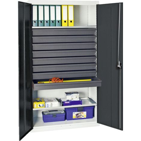 Stumpf Armoire à outils et matériaux Série 3000 gris clair / gris anthracite + 8 tiroirs 100 mm + 2 étagères coulissantes continues - 3008171