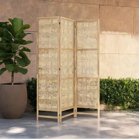 Paravent 3 panneaux en rotin pliable 135 x 180 cm en rattan (1/5)