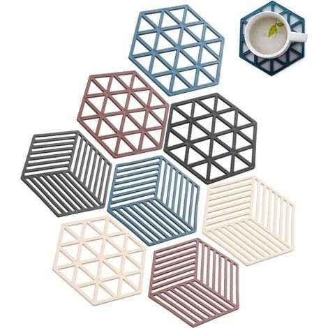 8 Pièces Silicone Tapis Isolé Thermique,Tapis de Pot Hexagonal,pour Boissons Coussin Chauffant en Silicone Pliant sous-Verres De Fleurs sous-Verre De Table (1/5)