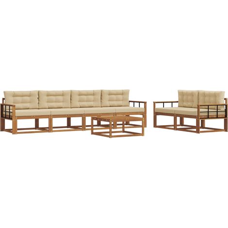 Conjunto de sofás de exterior con cojín 7 pcs Natural y Beige vidaXL (1/5)