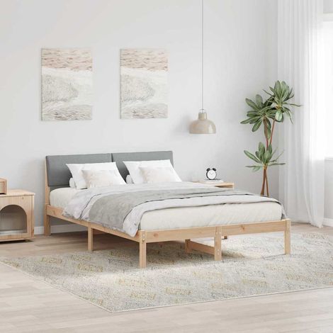 Bettgestell Braun und hellgrau 150 x 200 cm Massivholz Kiefer