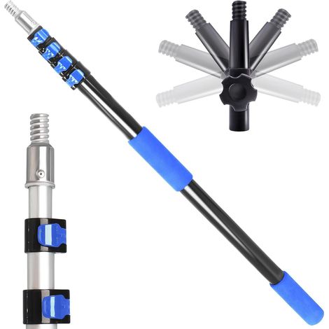 Barre Télescopique 6 m avec Adaptateur Métallique Universel à Visser Réglable de 1,5 à 6 m, Légère et Extensible pour Peinture, Nettoyage des Fenêtres et Gouttières, Bleu