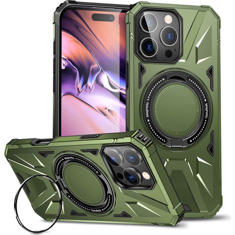 Custodia per iPhone 16 Pro, rinforzata con supporto e piastra per il supporto, verde (1/5)