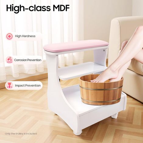 Repose-pieds pour pédicure, repose-pieds, tabouret de pédicure, mobile, meuble de manucure, à roulettes, pour bain de pieds rose (1/5)