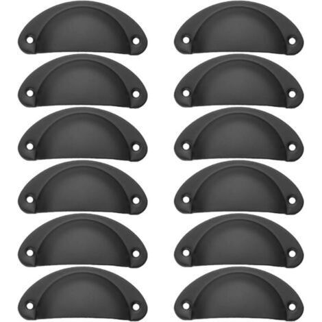 12Pcs Poignée de Coquille Vintage pour Tiroir Armoire Meuble Cuisine, Fer Incurvé Poignée de Tiroir Coquille 8.2 x 3.5 cm, Poignée de Meuble Vintage avec Vis - Noir-INHHUB (1/5)