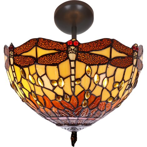 Plafonnier bas Tiffany moyen diamètre 30cm Série Belle Amber