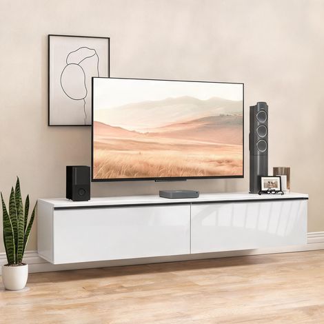 Meuble TV blanc en panneau de particules 160 x 35 x 30 cm (1/5)
