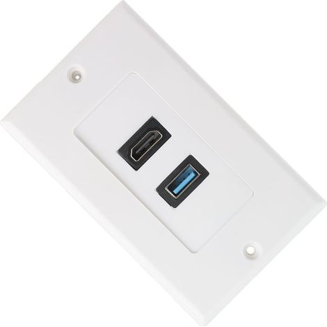 Prise Murale HDMI USB - 1 Unité - Plastique ABS - Connexion Audio Vidéo - Salon Bureau - Noir