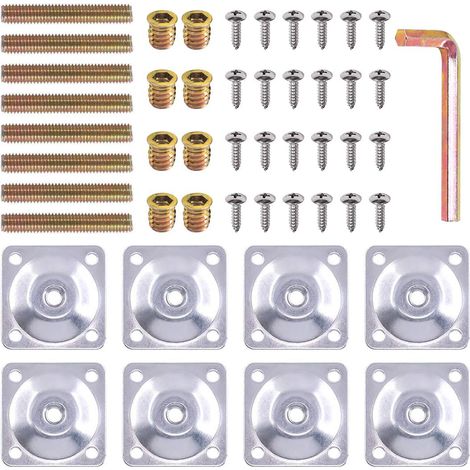 Lot de 8 plaques de montage pour pieds avec boulons de suspension, vis, plaques de fixation pour pieds de meubles, plaque en T de résistance industrielle M8 avec boulons de suspension (1/5)