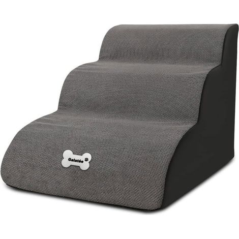 Escalier pour chien à 3 marches - Mousse haute densité et lin - Rampe amovible et lavable - Accès au lit et (1/5)