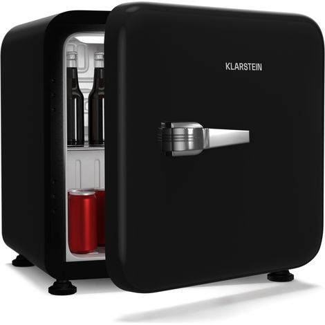 Klarstein Audrey Evo 43L Mini Kühlschrank - Retro-Design, Leise 40 dB, Kompressor, Verstellbare Füße, Wendetür, Kühlschrank Klein für Schlafzimmer und Büros, Schwarz