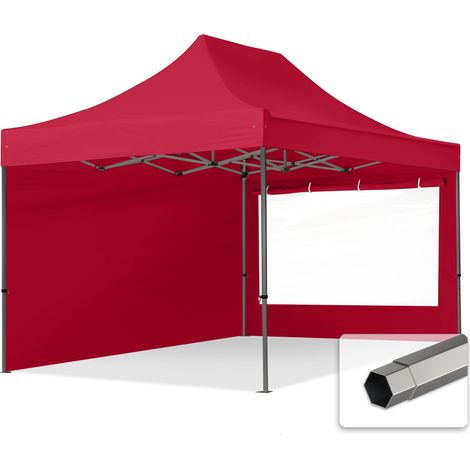 3x4,5m Faltpavillon, PREMIUM Stahl 40mm, Seitenteile mit Panoramafenstern, rot