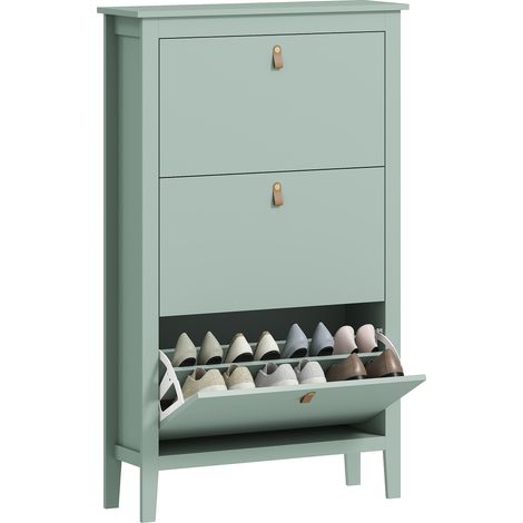 HOMCOM 3 Drawer Shoe Cabinet with Flip Doors for Hallway, Entryway, Green (1/5)