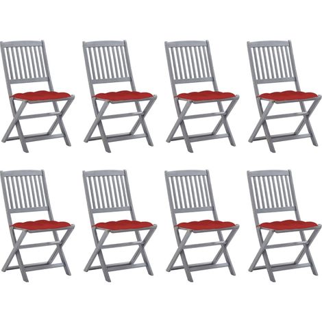 Lot de 8 Chaises de jardin pliables - Chaise d'extérieur pour terrasse/jardin avec coussins Bois d'acacia BV764566 - BonneVie (1/5)