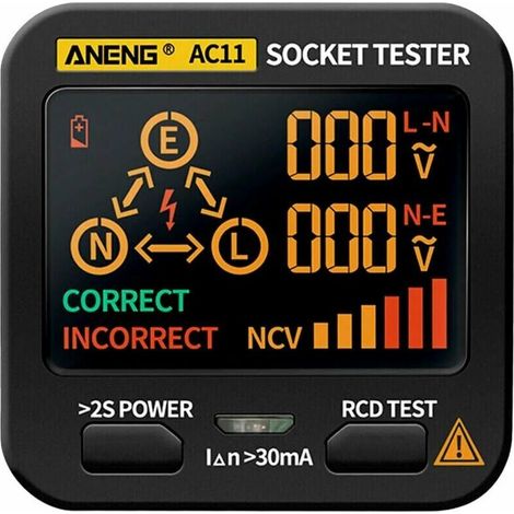 Testeur de prise électrique Détecteur de fuite Affichage à cristaux liquides Fil de terre Fil zéro Fil de feu Phase Electroscope multifonction Rcd Ncv Testeur de circuit Détecteur de polarité Prise ue (1/5)