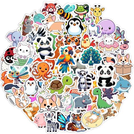 100 autocollants animaux en vinyle imperméable pour enfants - Décorations mignonnes pour gourdes, skateboards, ordinateurs portables - Récompenses idéales pour les garçons et les filles en classe (1/5)