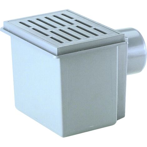 Horizontaler Keller-Siphon DN110, 170x240mm/Kunststoffgitter 155x225mm, Schmutzfänger