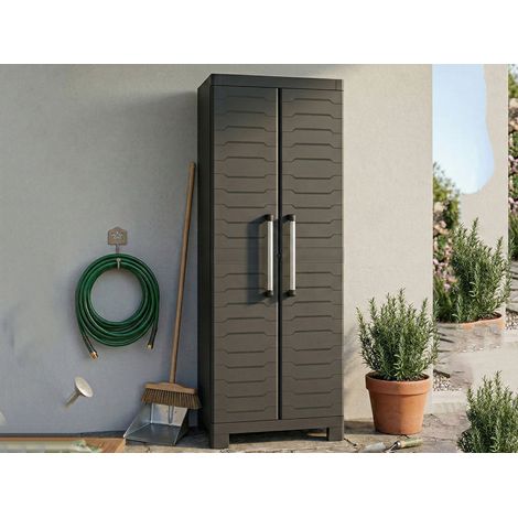 Dmora - Armario exterior Exilles, Mueble para exteriores, Mueble de jardín multiusos, Contenedor para balcón o garaje, Made in Italy, 65x45 h182 cm, Negro