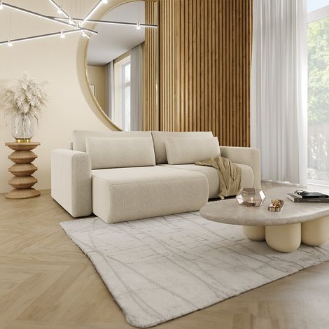 Canapé d'angle réversible convertible 3 places coffre Evy Beige (1/5)