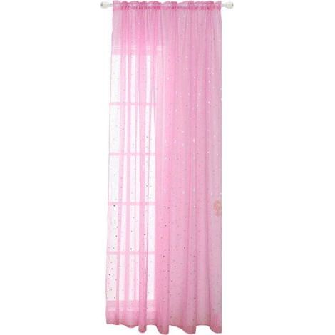 Rideaux transparents à œillets, motif étoiles argentées romantiques, pour chambre de fille. Rideaux fins et pailletés, 100 x 250 cm (rose). (1/5)