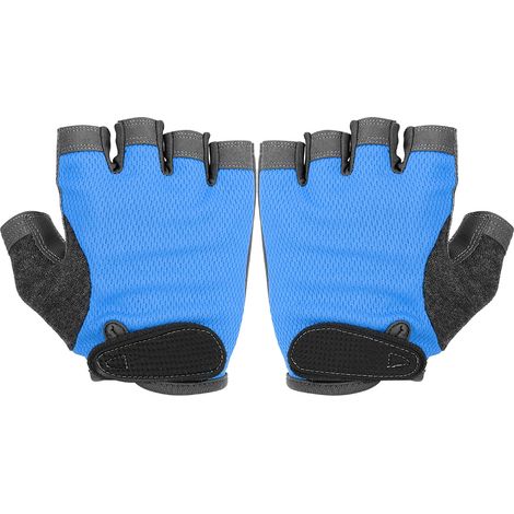Paire de gants fitness demi-doigts antidérapants, élastiques pour musculation, yoga aérien, spinning (Bleu M) (1/5)