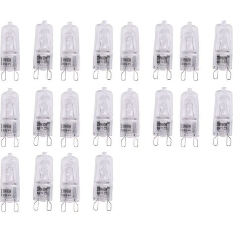 Confezione da 20 lampadine alogene G9 da 60 W trasparenti dimmerabili bianco caldo 2800 K per lampadari e sospensioni (1/4)