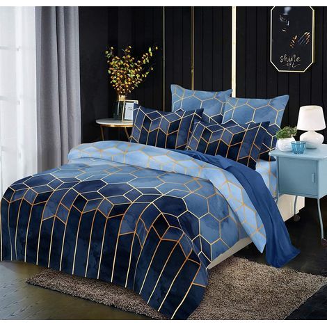 Parure de lit 240x260 Bleu Adulte 2 Personnes Sets de Housse de Couette Réversible Microfibre Ensemble Literie Modern 3D Géométrique Linge de Lit avec Fermeture éclair et 2x 65x65cm Taies d'oreiller (1/5)