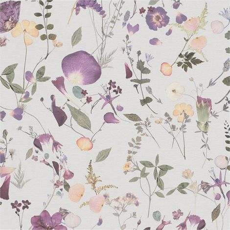 Flowers wallcovering wall Profhome 397462 hot embossed non-woven wallpaper slightly textured with floral ornaments matt violet green yellow 5.33 m2 (1/5)