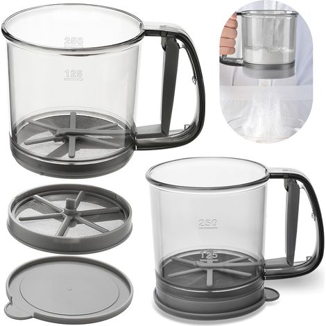 Blingbin flour sifter for baking, double-layer flour sifter with lid, semi-automatic hand-operated powder sifters, fine mesh powder sifters with scale