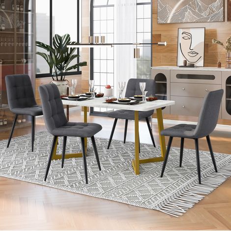 Set tavolo da pranzo rettangolare 117 cm e 4 sedie, MDF effetto marmo, grigio scuro HAVRYA (1/5)