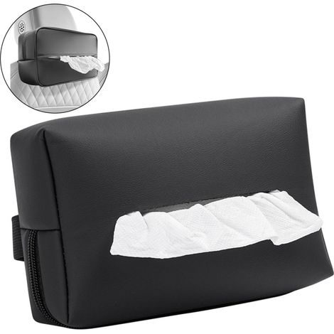 Funda universal para caja de pañuelos de coche, fabricada en piel sintética, que mantiene limpio el interior del vehículo. Un servilletero de piel sintética específico para los asientos traseros con c