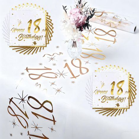 Chemin de table pour 18e anniversaire avec 20 serviettes - 28 cm x 5 m - Doré brillant - Décoration d'anniversaire - Chemin de table pour homme et femme de 18 ans (1/5)