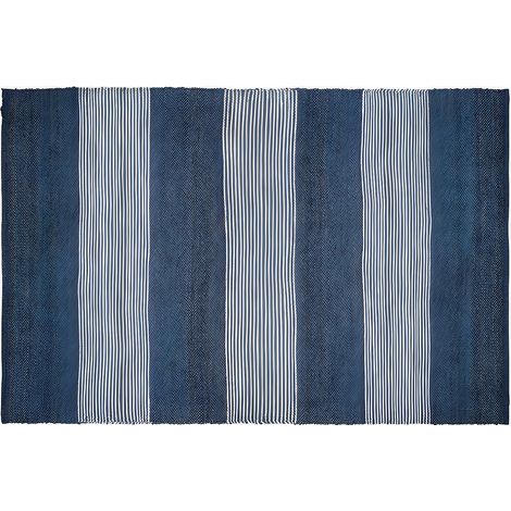 Tappeto 200 x 290 cm in Juta tessuto a mano Blu marine e Bianco - KOCHI