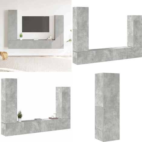 4-tlg. TV-Schrank-Set Betongrau Holzwerkstoff - TV-Schrank - Holzwerkstoff Möbel - Wohnzimmer Dekoration - Wandmontage Regal - Betongrau Möbel - Home & Living (1/5)