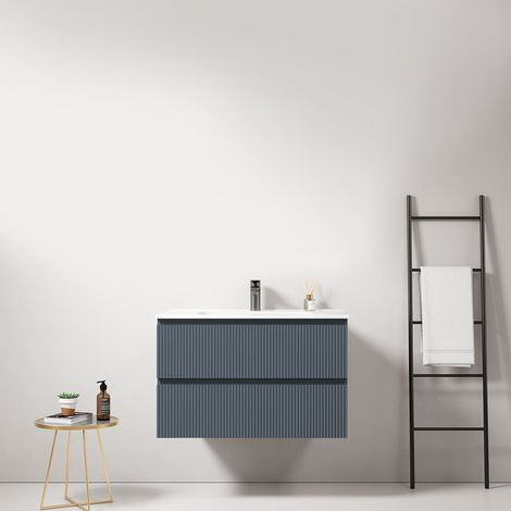 Mobile bagno sospeso cannettato 80 cm Blu Mare Lavabo in Ceramica Senza Specchio - Fiji Paint (1/4)
