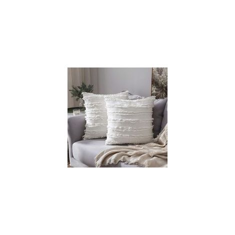 Lot de 2 housses de coussin blanc ivoire pour canapé canapé chaise, housses de coussin oreillers décoratifs en coton et lin, 45 x 45 cm, sans inserts (1/5)