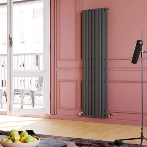 ELEGANT Vertical Radiator 1800 x 472mm Single Panel Designer Anthracite Oval Column Heating Rad (1/5)