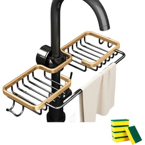 1 Support De Robinet, Aluminium, Double Fente, Crochet, Pour Évier De Cuisine (1/5)