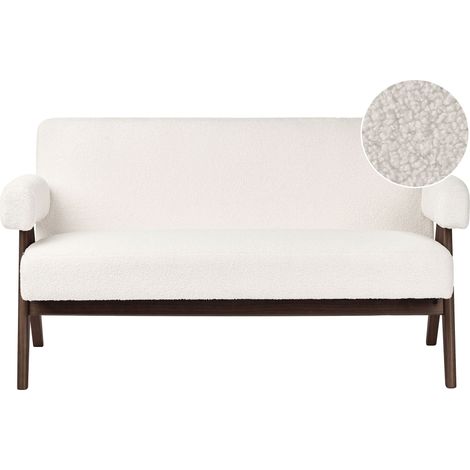 2 Seater Sofa Off-White Boucle Upholstery Retro Design Dark Brown Wooden Legs Living Room TAMRE (1/5)