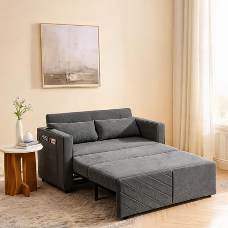 Canapé convertible 2 places gris foncé avec accoudoirs (1/5)