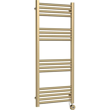 Croxall Round Tube Heated Towel Rail with 17 Bars, 1200mm x 500mm, Brushed Brass
