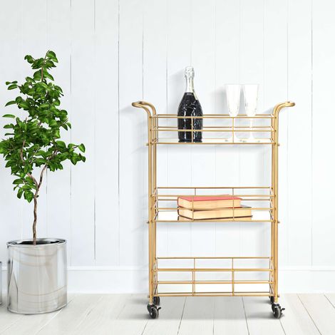 Carrello Arviat, 3 Ripiani, Ruote, Sfumatura Colore Struttura Fume, 60x31x80h cm oro (1/5)